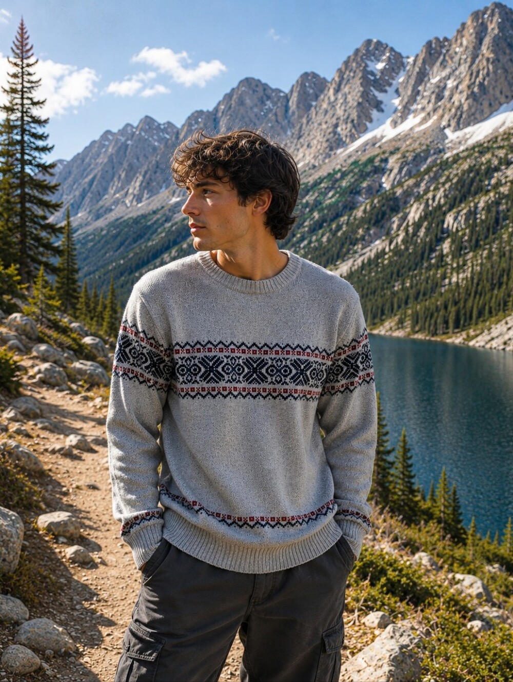 johnnie-O 100% Merino Wool Nordic Fair Isle Sweater Men’s Large Gray